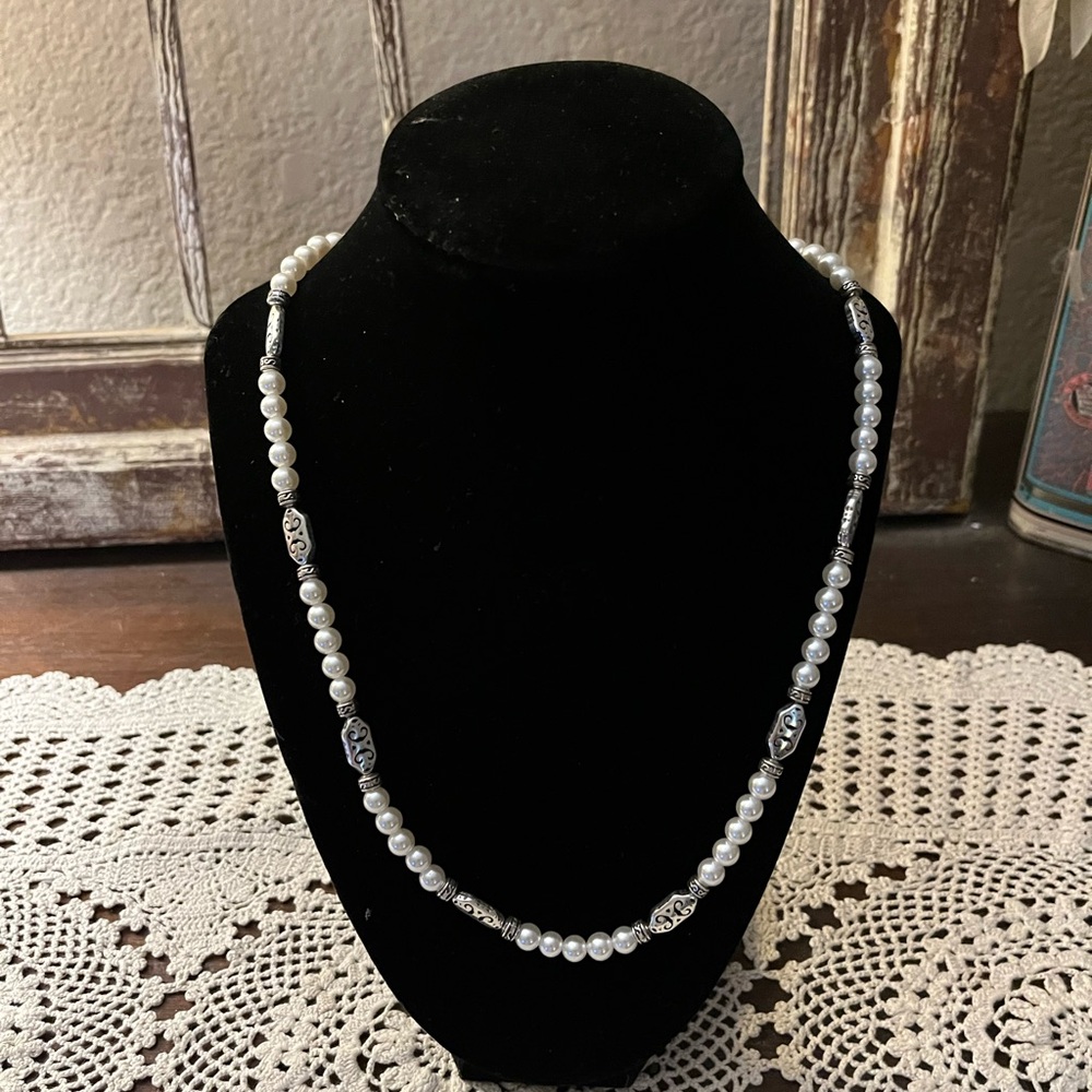 Necklace 22 inches Long ,White and Silvertone . . Seventeen Years Old